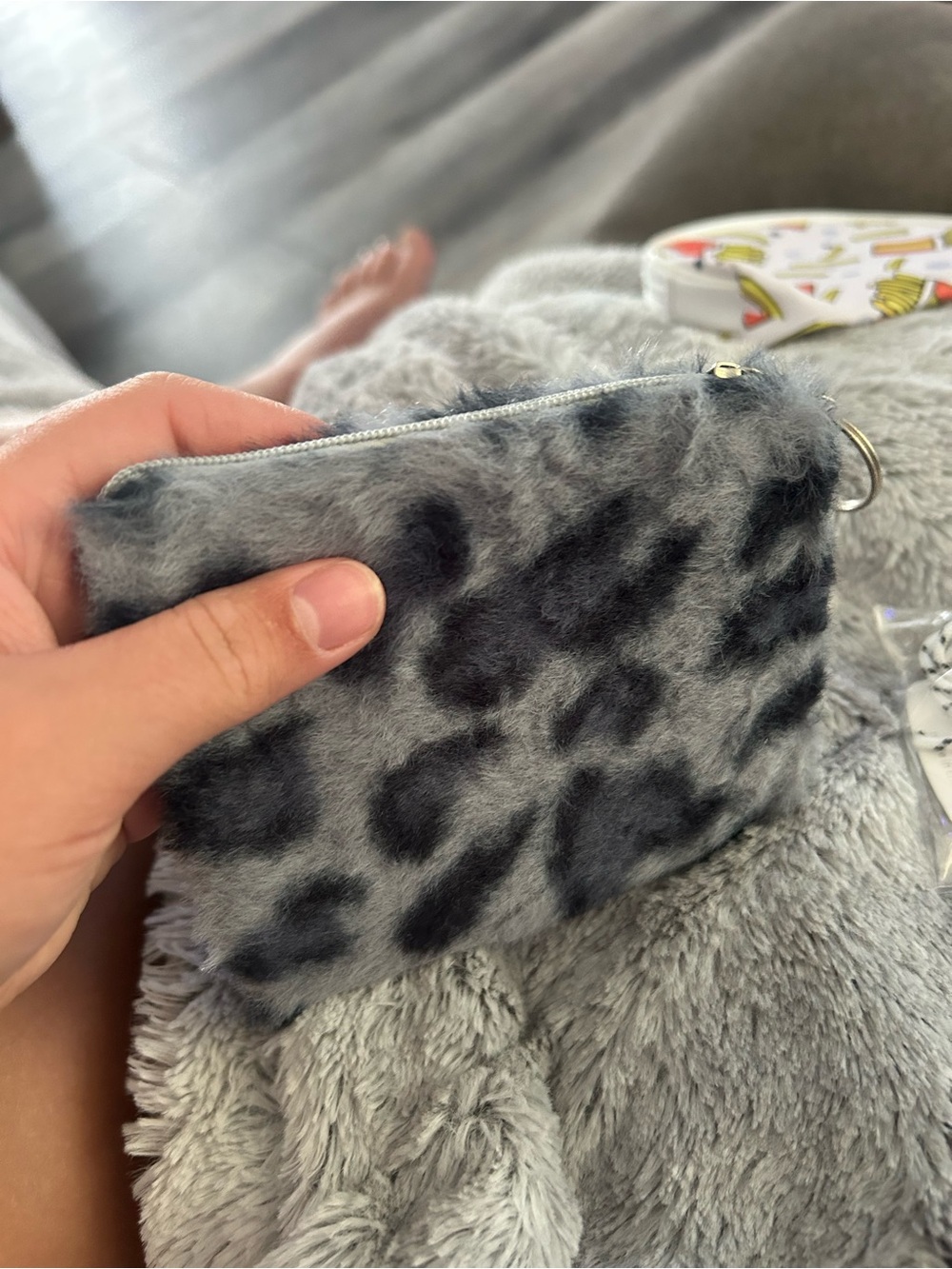 4/$50 Fuzzy Leopard Print Coin Pouch - Gray